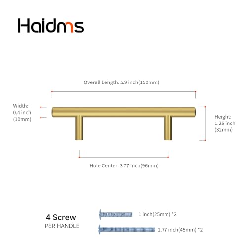 Haidms 20 Pack 3-3/4 Inch Gold Cabinet Handles Brass Kitchen Pulls - size: 3-3/4" Hole Center