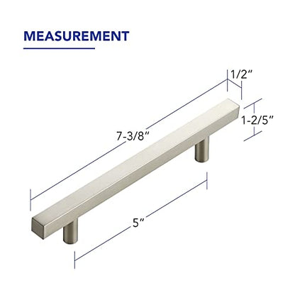 Brushed Nickel Cabinet Handles Drawer Pulls 5 Inch CC 10 Pack - color: Brushed Nickel Square T-Shaped, size: 5" Hole Center