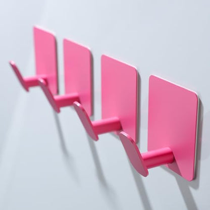 DELITON 4 Pack Hooks for Wall - Cute Kids Wall Hook Adhesive Coat Robe Towel Hooks for Bathrooms Kitchen Heavy Duty Stainless Steel, Pink - color: Pink