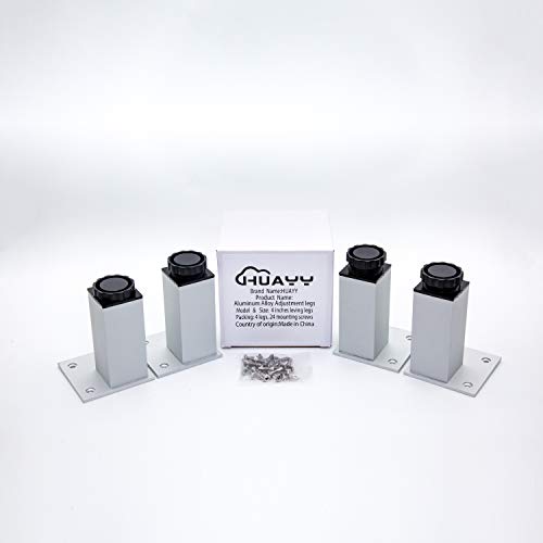HUAYY Adjustable Height 4 inches Metal Furniture Legs,Kitchen Cabinet Leveling Avoid Rust Aluminium Alloy Feet(4 Pack)