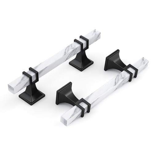 Haliwu 10 Pack 3-3/4" Kitchen Cabinet Handles White Marble Cabinet Pulls - color: White Marble & Black, size: 3-3/4 inch Hole Center Pull
