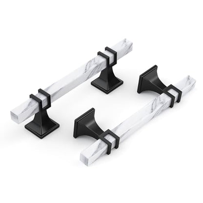Haliwu 10 Pack 3-3/4" Kitchen Cabinet Handles White Marble Cabinet Pulls - color: White Marble & Black, size: 3-3/4 inch Hole Center Pull