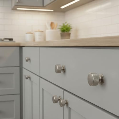 Alzassbg Brushed Satin Nickel Knurled Round Cabinet Knobs 15 Pack, AL6023SN - color: Brushed Satin Nickel, size: 15 Pack