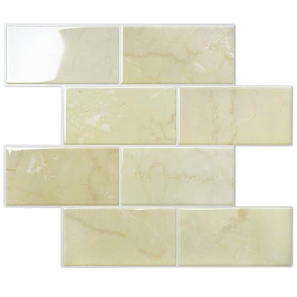 STICKGOO 10-Sheet Backsplash Peel and Stick Subway Tile(Thicker Design) - color: Faux Yellow Travertine