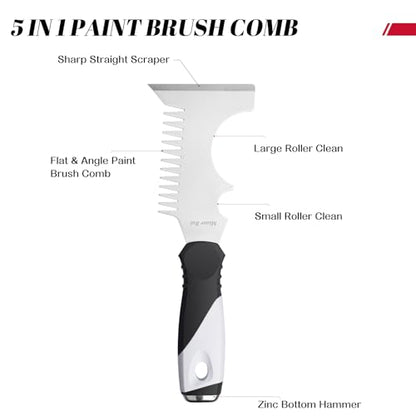 Mister Rui 5-in-1 Paint Brush Comb & Roller Cleaner, Stainless, Hammer Base - color: Black+gray