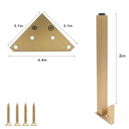 Geesatis 3" Adjustable Table Legs,Aluminum Alloy,4Pcs,Brushed Antique Gold - color: Brushed Antique Gold, size: 3 In