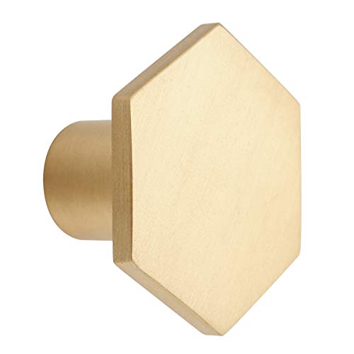 IVAILEX 10 Pack 1.3" Gold Knobs for Cabinets and Drawers, Gold Cabinet Knobs, Pure Solid Brass Knobs, Hexagon Drawer Pulls, Brushed Brass Knobs for Kitchen (34mm/1.3 inch) - color: Gold