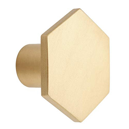 IVAILEX 10 Pack 1.3" Gold Knobs for Cabinets and Drawers, Gold Cabinet Knobs, Pure Solid Brass Knobs, Hexagon Drawer Pulls, Brushed Brass Knobs for Kitchen (34mm/1.3 inch) - color: Gold
