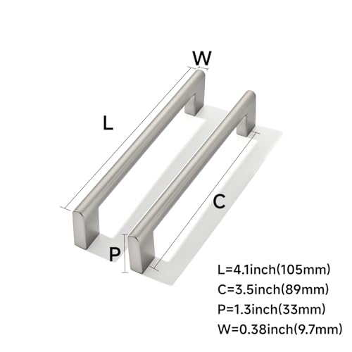10 Pack 3-1/2 Inch Hole Center Brushed Satin Nickel Cabinet pulls Heavy Duty Solid Hardware for bathrooms Dressing Tables cabinets and Kitchen cabinets. - color: Brushed Satin Nickel, size: 3-1/2 Inch Hole Center