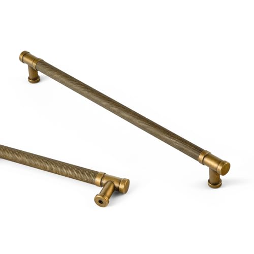 Goo-Ki 6 Pack Knurled Antique Brass Cabinet Handle Drawer Pulls, 10.08in(256mm) c-c Vintage Bronze Bar Pull Kitchen Hardware for Closet Dresser Wardrobe Cupboard Furniture, 2210GT-256 - color: Antique Brass, size: 10.08"(256mm) Center-Center