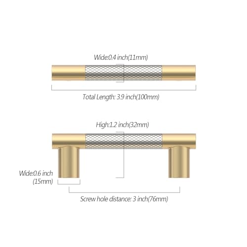 Asidrama 10 Pack 3 Inch(76mm) Knurled Gold and Brush Satin Nickel Kitchen Cabinet Handles,Cabinet Pulls Kitchen Cabinet Hardware Cupboard Handles Drawer Handles Dresser Pulls 4496A - color: Gold-Nickel, size: 3" Hole Center(76mm)