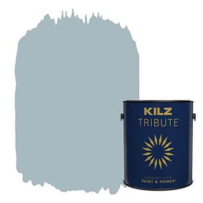 KILZ TRIBUTE Paint & Primer, Interior, Satin, Chambray Blue, 1 Gallon - color: CHAMBRAY BLUE, size: 128 Fl Oz (Pack of 1)