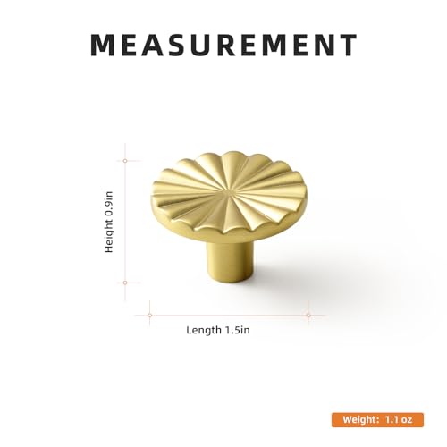 Goo-Ki 1.5'(38mm) Dia Brushed Brass Cabinet Knob, Big Zinc Alloy Drawer Knobs with Round Flower Design,Retro Style,6 Pack - color: Brushed Brass, size: 1.5'' Dia Single Hole Knob