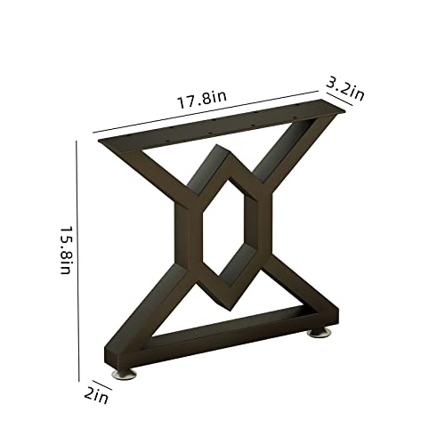 16" X-Shaped Metal Furniture Legs for DIY Coffee, Desk & Bench Tops, Bench Legs, etc with Adjustable Floor Protectors Bases Set of 2