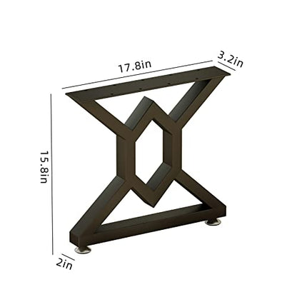 16" X-Shaped Metal Furniture Legs for DIY Coffee, Desk & Bench Tops, Bench Legs, etc with Adjustable Floor Protectors Bases Set of 2