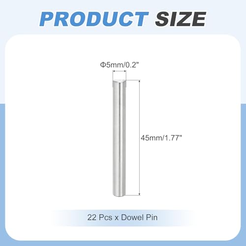 MECCANIXITY 22Pcs Dowel Pin 5mm x 45mm Shelf Support Pin 304 Stainless Steel Shelf Pegs for Shelves Cabinets Furniture Nickel Plated, Silver Tone - size: 5mm x 45mm