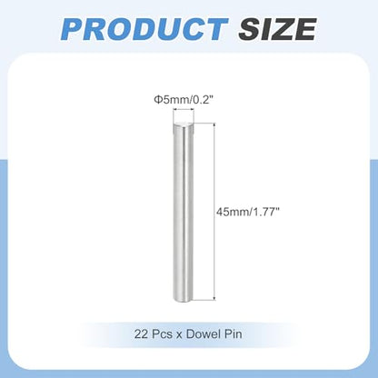 MECCANIXITY 22Pcs Dowel Pin 5mm x 45mm Shelf Support Pin 304 Stainless Steel Shelf Pegs for Shelves Cabinets Furniture Nickel Plated, Silver Tone - size: 5mm x 45mm