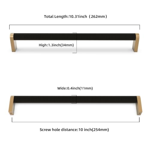 10 Pack Matte Black and Champagne Bronze Cabinet Pulls knurled 10 Inch Hole Centers Kitchen Cabinet Handles Drawer Pulls Cabinet Hardware - color: Black and Champagne, size: 10'' Hole Center(254mm)