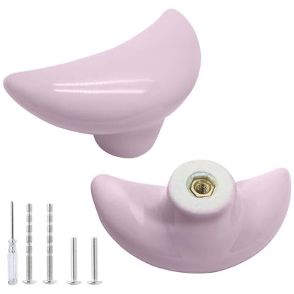 2pcs Ceramic Moon Light Pink Drawer Knobs for Kids - color: Light Pink + Moon Shape, size: 2 Pack
