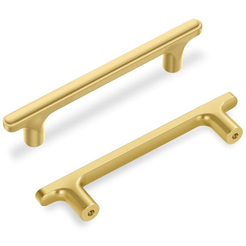 Lardmon 10 Pack Brushed Gold Modern Cabinet Pulls 5.2 Inch(133mm) Total Length | 3.75 Inch(96mm) Hole Center Bar Pulls Kitchen Cabinet Handles Solid Drawer Pulls Heavy Duty Kitchen Cabinet Hardware - color: Brushed Gold, size: 3.75 Inch Hole Center, style