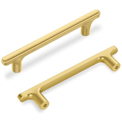 Lardmon 10 Pack Brushed Gold Modern Cabinet Pulls 5.2 Inch(133mm) Total Length | 3.75 Inch(96mm) Hole Center Bar Pulls Kitchen Cabinet Handles Solid Drawer Pulls Heavy Duty Kitchen Cabinet Hardware - color: Brushed Gold, size: 3.75 Inch Hole Center, style