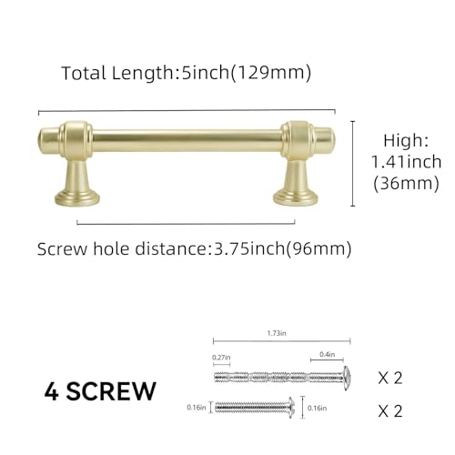 10 Pack 3.75 inch Brushed Brass Kitchen Cabinet Handles Cabinet Pulls Gold Drawer Pulls Kitchen Cabinet Hardware Handles Dresser Handles - color: Brushed Brass, size: 3.75" Hole Center（96mm）