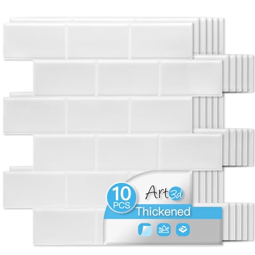 Art3d 10-Pack Subway Peel and Stick Backsplash, White Washed, 12 x 12 Inch - color: White Washed
