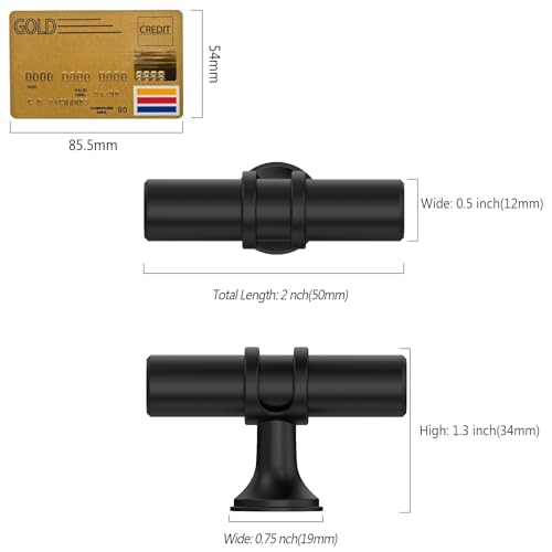 Amerdeco 10 Pack Matte Black Cabinet Knobs 2 Inch T Bar Cabinet Pulls Kitchen Cabinet Handles Cabinets Hardware Drawer Pulls ZH0058 - color: Matte Black, size: 2"/51MM