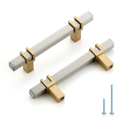 HOME EDIT 3 inch Cabinet Handles, 10 Pack Kitchen Cabinet Handles Brushed Nickel and Gold Drawer Pulls Zinc Alloy Square Bar Kitchen Pulls - color: Brushed Nickel and Gold, size: 3 Inch Hole Center