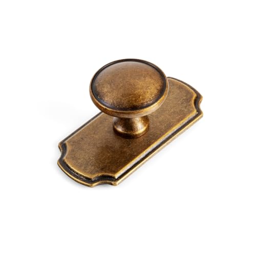 6Pack Antique Brass Cabinet Knob with Backplate Round Drawer Knob - color: Antique Brass, style: Wide-Scalloped