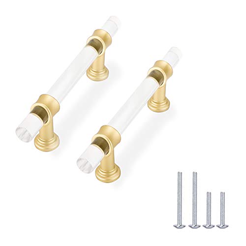 Haliwu 10 Pack 3in Gold Acrylic Handles for Dresser Drawers Pulls - color: Clear + Matte Gold, size: 76mm (3 inch) Hole Center Spacing