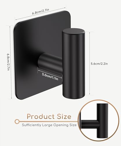 Aikzik 4 Pack Large Heavy Duty Wall Hooks - 26lb Max, Stainless Steel Adhesive Towel Hook, Shower Hooks for Hanging Towel, Coat, Robe, Wall Hook for Use in Bathroom, Kitchen and Door, Matte Black - color: Black