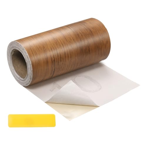uxcell Wood Tape, 3 Inch x 16ft Self-Adhesive Wood Grain Repair Tape Patch with Plastic Scraper for Baseboards, Doors, Windows, Floor Repair and Furniture Renovation, Brown - color: Brown, size: 3 Inch x 16ft