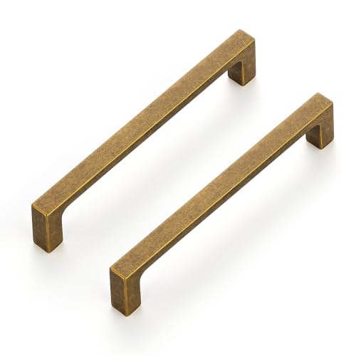 Ravinte Antique Brass Cabinet Handles Solid Square Pulls 5 Inch 10 Pack - size: 5 Inch Hole Center