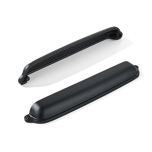 khtumeware 10 Pack Matte Black Cup Pulls 6 Inch Center to Center - Cabinet & Drawer Handles for Kitchen Hardware - color: Matte Black, size: 6"(152mm) Hole Center