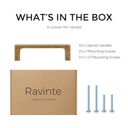 Ravinte Antique Brass Kitchen Cabinet Solid Handles,3-1/2 Inch,10 Pack - color: Antique Brass, size: 3-1/2 Inches Hole Center