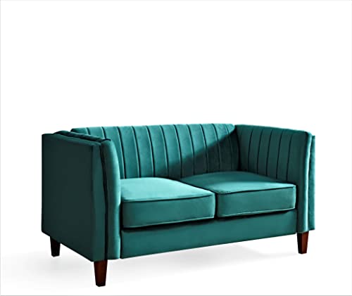 Container Furniture Direct Modern Luxury Velvet Couch for Living Room with High Density Foam, Soft Fabric Upholstery, Removable Cushions and Solid Wood Legs, 60.2'' Wide Loveseat, Green - color: Emerald Green, size: Loveseat