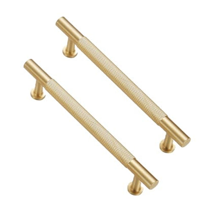 5" Knurled Solid Brass Cabinet Pulls, Brushed Matt Gold 5-Pack - color: Brushed Brass, size: 5 Inch Hole Center