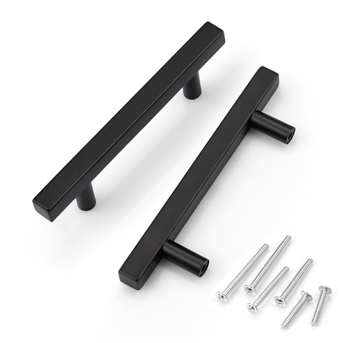 KNOBWELL 25 Pack 3-1/2" Matte Black Cabinet Handle Pulls, Square Modern Kitchen Cupboard Furniture Dresser Drawer Pulls, Overall Length 5-3/5" - color: Black, size: 3 1/2 inch(90mm)