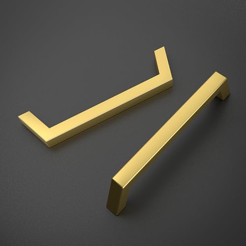 Estmoon 30 Pack 5 Inch Brushed Brass Cabinet Handles Gold Cabinet Pulls, Stainless Steel Kitchen Drawer Pulls Square Pulls for Cabinets and Drawers - 5" Hole Centers(128 mm) - color: Brushed Gold