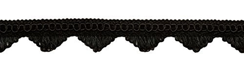 DÉCOPRO 1 1/2" Long (3.5cm) Decorative Solid Scallop Loop Fringe Trim Gimp Braid (SF0150) Pure Black #K9 (Jet Black) Sold by The Yard (36"/3 ft/0.9m) - color: Pure Black (Color# K9), size: Sold By The Yard (36"/3 ft/0.9m)