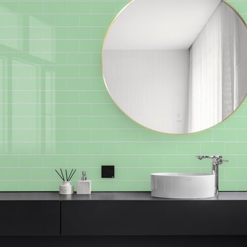STICKGOO 10-Sheet Backsplash Peel and Stick Subway Tile(Thicker Design) - color: Light Sage