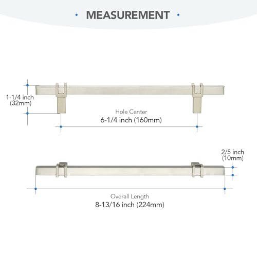 HOME EDIT 6-1/4 inch Brushed Nickel Cabinet Handles, 10 Pack Kitchen Cabinet Handles Drawer Pulls Zinc Alloy Square Bar Kitchen Pulls - color: Brushed Nickel, size: 6-1/4 Inch Hole Center