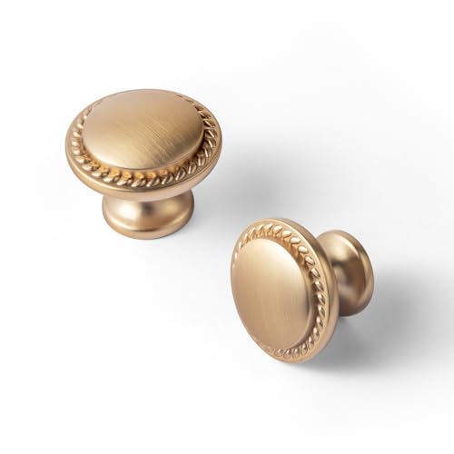 Set of 12 Modern Champagne Bronze Cabinet Knobs with Wheatear Border – Classic Round Design for Kitchen Drawers Contemporary Dresser Handles - color: Champagne Bronze