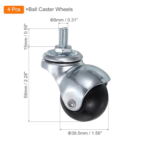 uxcell 1.5 Inch Ball Caster Wheels, 4pcs Threaded Stem Caster 360 Degree Rotatable Caster Wheels for Furniture, Silver Tone - color: Silver Tone, size: 1.5 Inch