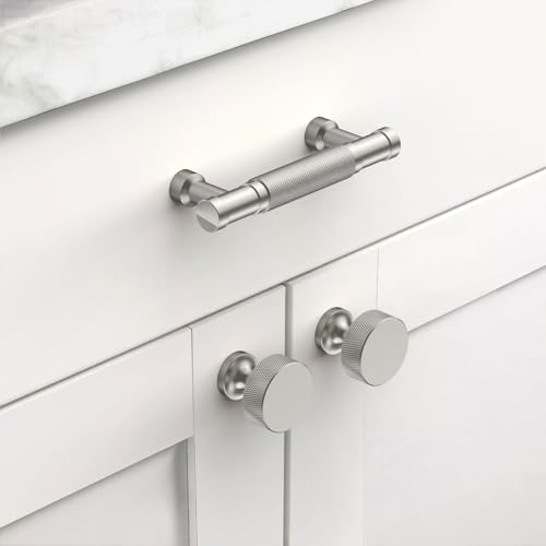 Brushed Nickel Knurled Cabinet Handles Kitchen Pulls 3 Inch 10 Pack - color: Brushed Satin Nickel, size: 3" Hole Center
