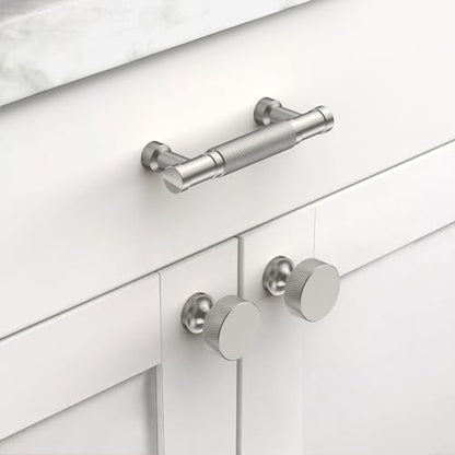 Brushed Nickel Knurled Cabinet Handles Kitchen Pulls 3 Inch 10 Pack - color: Brushed Satin Nickel, size: 3" Hole Center
