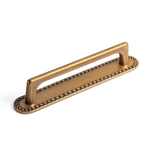 Goo-Ki Antique Brass Cabinet Pulls with Backplate- 2 Pack 5''(128MM) Hole Centers Zinc Alloy Drawer Handle - color: Antique Brass, size: 5'' Hole Centers, style: Round Corner Backplate 2