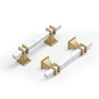 Haliwu 20 Pack 3 inch White Marble and Champagne Bronze Cabinet Handles - color: White Marble & Champagne Bronze, size: 3 inch Hole Center Pull