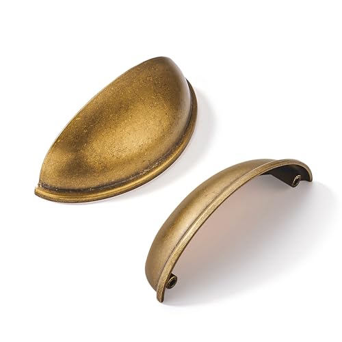 khtumeware 2 Pack 3-1/2" Drawer Pulls Antique Brass Cabinet Cup Pulls Kitchen Hardware Cabinet Handles Drawer Handles Knobs 3.5 inch Hole Center - color: Antique Brass, size: 3-1/2"(89mm) Hole Center, style: 2-pack